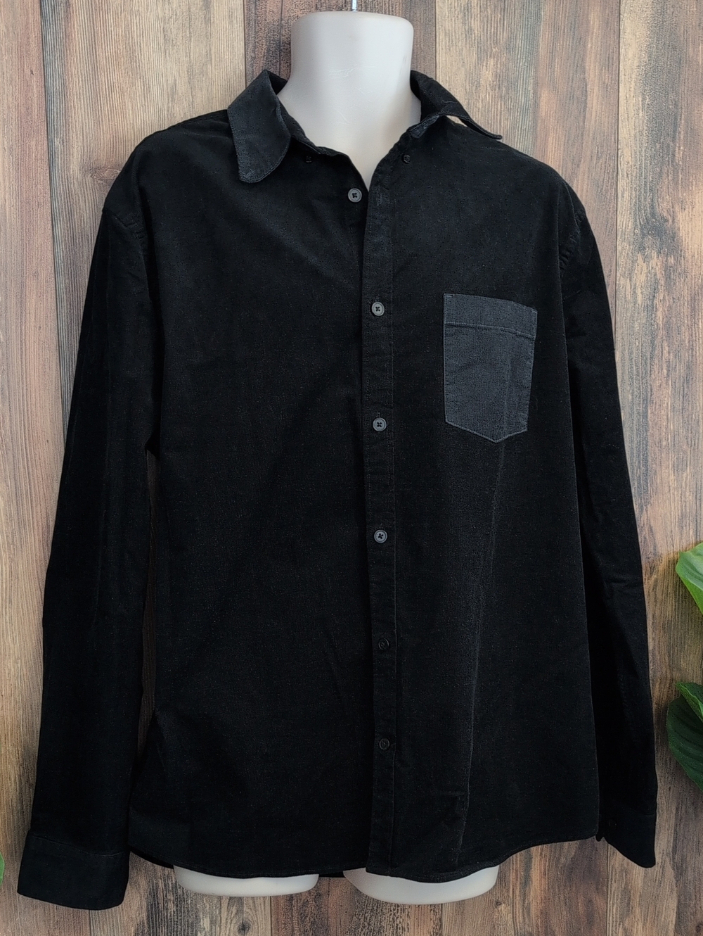 Express Corduroy Ribbed Button-Up Shirt with Contrast Pocket NWT XL Q309
